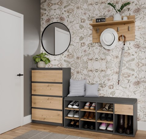 Szafka na buty otwarta do przedpokoju TALLIN - mix antracyt / dąb artisan