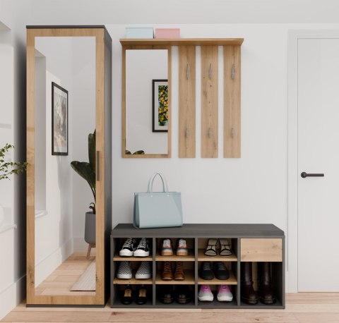 Szafka na buty otwarta do przedpokoju TALLIN - mix antracyt / dąb artisan