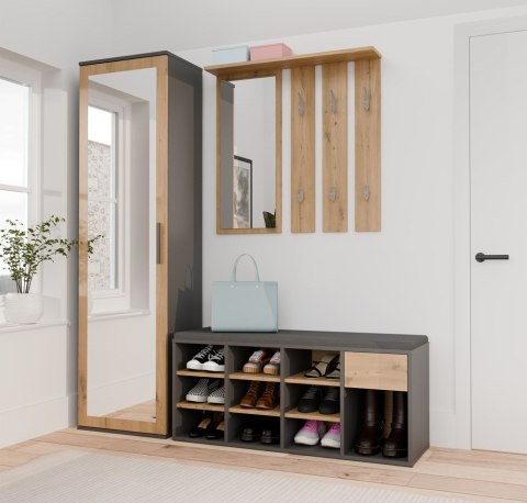 Szafka na buty otwarta do przedpokoju TALLIN - mix antracyt / dąb artisan