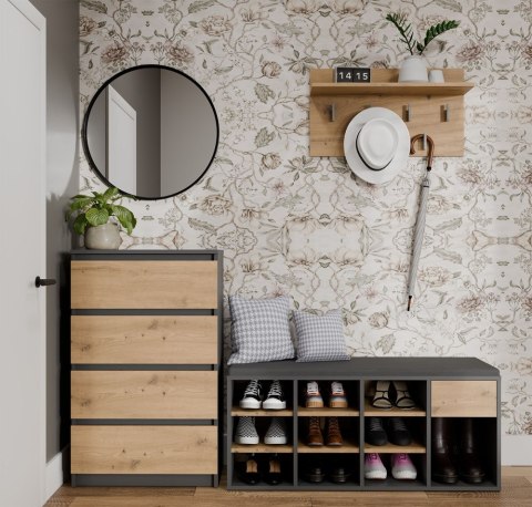 Szafka na buty otwarta do przedpokoju TALLIN - mix antracyt / dąb artisan