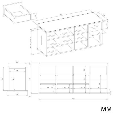 Szafka na buty otwarta do przedpokoju TALLIN - mix antracyt / dąb artisan