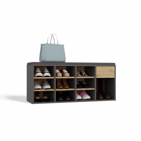 Szafka na buty otwarta do przedpokoju TALLIN - mix antracyt / dąb artisan