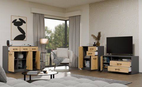 Szafka RTV SIMPLO 1D2S Stolik TV 2 Szuflady 1 Drzwi ANTRACYT DĄB ARTISAN