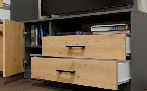 Szafka RTV SIMPLO 1D2S Stolik TV 2 Szuflady 1 Drzwi ANTRACYT DĄB ARTISAN