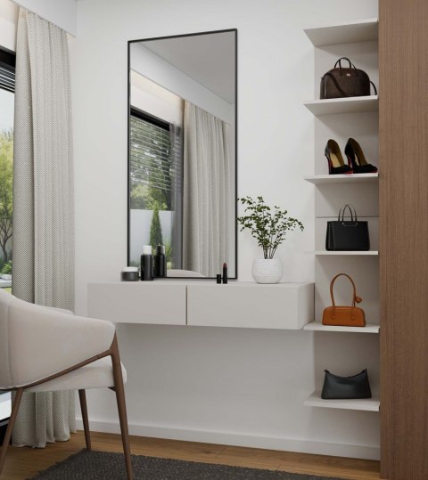 Toaletka Kosmetyczna Wisząca MIKA 110 Cm 2 Szuflady Do Sypialni KASZMIR Beż