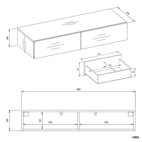 Toaletka Kosmetyczna Wisząca MIKA 110 Cm 2 Szuflady Do Sypialni KASZMIR Beż