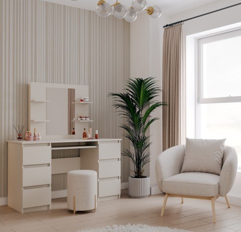 Toaletka Kosmetyczna Z Lustrem Do Makijażu Zestaw MARINA 4P + KUBA Biurko KASZMIR