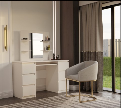 Toaletka Kosmetyczna Z Lustrem Do Makijażu Zestaw MARINA 4P + KUBA Biurko KASZMIR