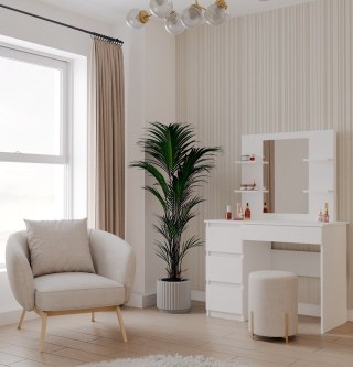 Toaletka MARINA 4P LUSTRO MIJAS LEWE 4 Szuflady 4 Półki BIAŁA Do Sypialni