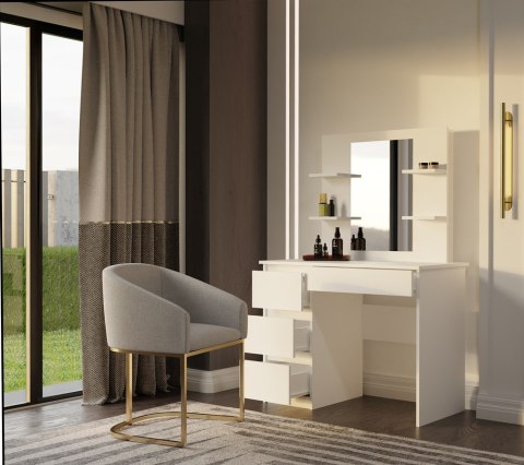 Toaletka MARINA 4P LUSTRO MIJAS LEWE 4 Szuflady 4 Półki BIAŁA Do Sypialni