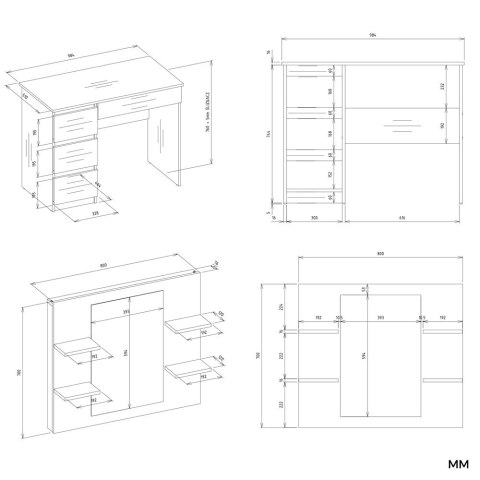 Toaletka MARINA 4P LUSTRO MIJAS LEWE 4 Szuflady 4 Półki BIAŁA Do Sypialni