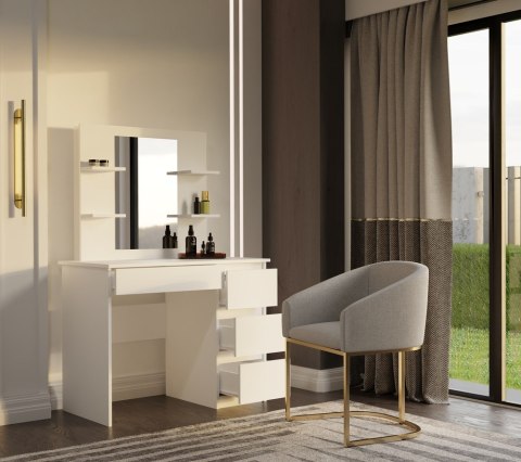 Toaletka MARINA 4P LUSTRO MIJAS PRAWE 4 Szuflady 4 Półki BIAŁA Do Sypialni