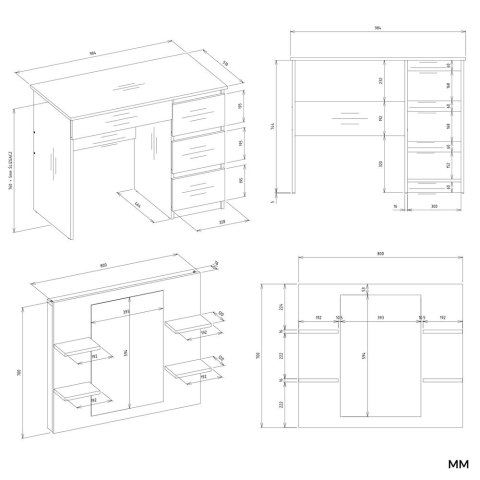 Toaletka MARINA 4P LUSTRO MIJAS PRAWE 4 Szuflady 4 Półki BIAŁA Do Sypialni