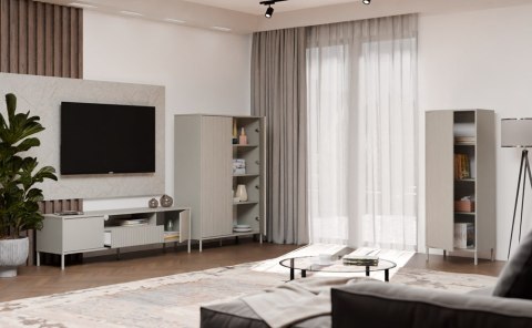 Regał Na Książki Biurowy Szafa Witryna Lamele Ryflowany Front 1D Kaszmir