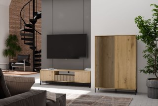 Regał Na Książki Biurowy Szafa Witryna Lamele Ryflowany Front Dąb Artisan