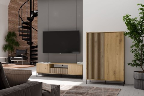 Regał Na Książki Biurowy Szafa Witryna Lamele Ryflowany Front Dąb Artisan