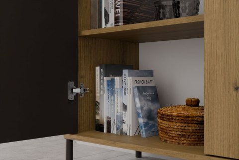 Regał Na Książki Biurowy Szafa Witryna Lamele Ryflowany Front Dąb Artisan