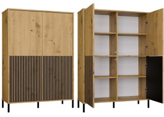 Regał Na Książki Biurowy 4Drzwi Witryna Lamele Ryflowane Fronty Dąb Artisan