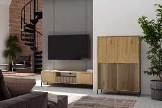 Regał Na Książki Biurowy 4Drzwi Witryna Lamele Ryflowane Fronty Dąb Artisan