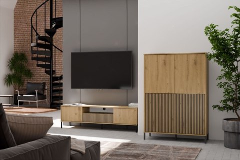 Regał Na Książki Biurowy 4Drzwi Witryna Lamele Ryflowane Fronty Dąb Artisan