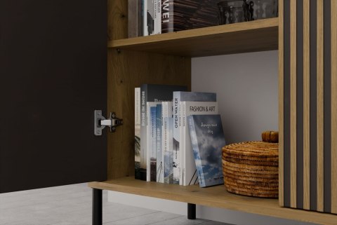 Regał Na Książki Biurowy 4Drzwi Witryna Lamele Ryflowane Fronty Dąb Artisan