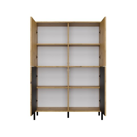 Regał Na Książki Biurowy 4Drzwi Witryna Lamele Ryflowane Fronty Dąb Artisan