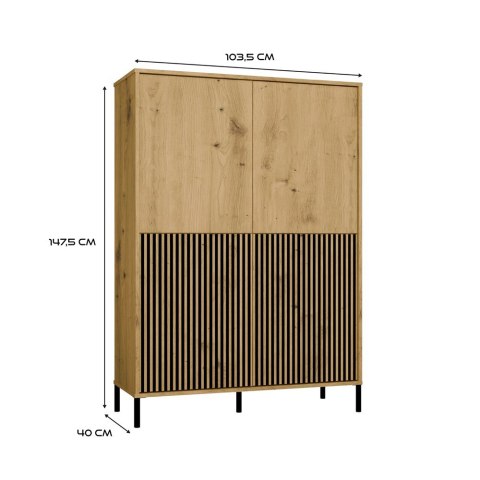 Regał Na Książki Biurowy 4Drzwi Witryna Lamele Ryflowane Fronty Dąb Artisan