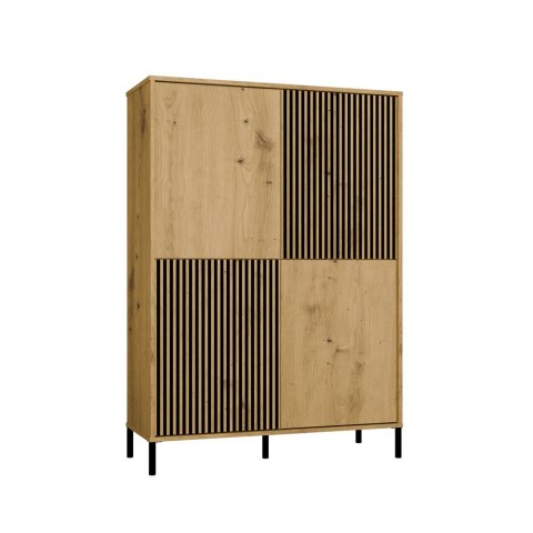 Regał Na Książki Biurowy 4Drzwi Witryna Lamele Ryflowane Fronty Dąb Artisan