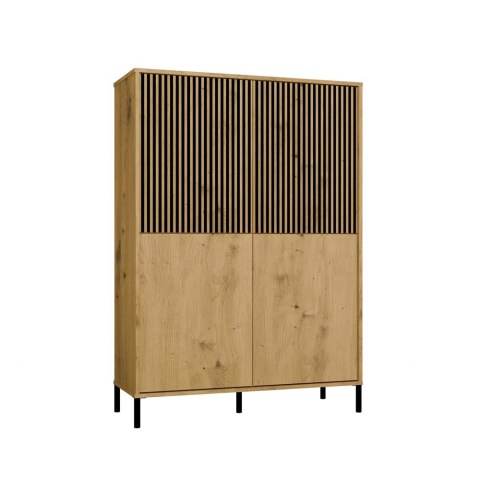 Regał Na Książki Biurowy 4Drzwi Witryna Lamele Ryflowane Fronty Dąb Artisan