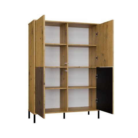 Regał Na Książki Biurowy 4Drzwi Witryna Lamele Ryflowane Fronty Dąb Artisan