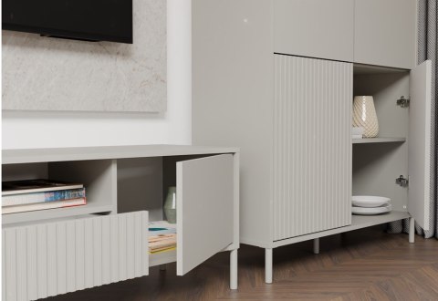 Regał Na Książki Biurowy 4 Drzwi Witryna Lamele Ryflowane Fronty Kaszmir