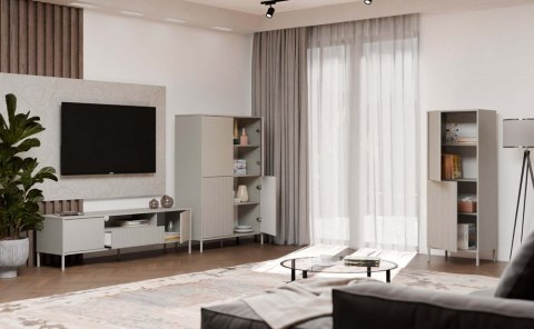 Regał Na Książki Biurowy 4 Drzwi Witryna Lamele Ryflowane Fronty Kaszmir