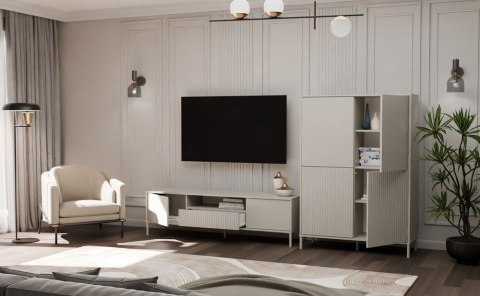 Regał Na Książki Biurowy 4 Drzwi Witryna Lamele Ryflowane Fronty Kaszmir