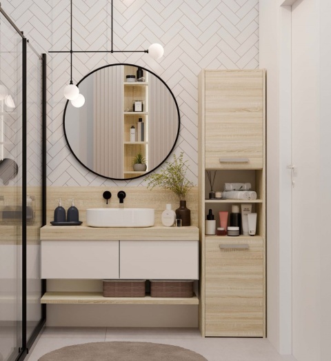 Szafka Łazienkowa Słupek 40cm 6 Półek Pojemny Regał Łazienkowy Dąb Sonoma