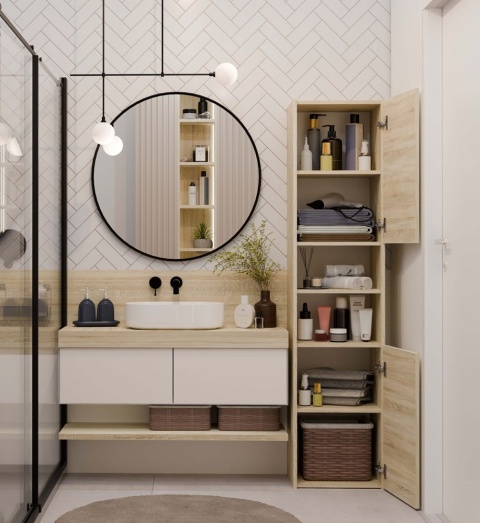 Szafka Łazienkowa Słupek 40cm 6 Półek Pojemny Regał Łazienkowy Dąb Sonoma