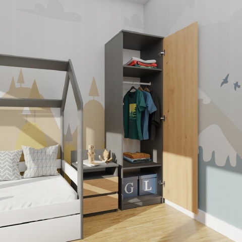 Szafa garderoba 50 cm antracyt dąb artisan półki lub drążek