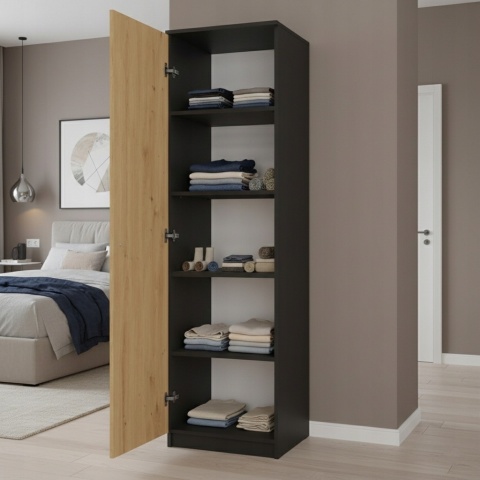 Szafa garderoba 50 cm antracyt dąb artisan półki lub drążek