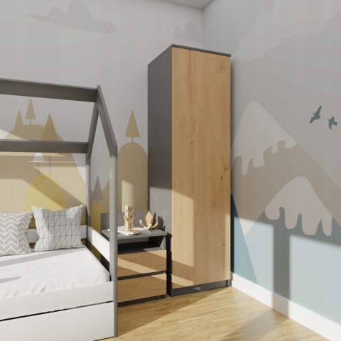 Szafa garderoba 50 cm antracyt dąb artisan półki lub drążek