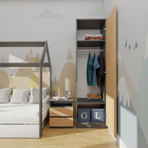 Szafa garderoba 50 cm antracyt dąb artisan półki lub drążek