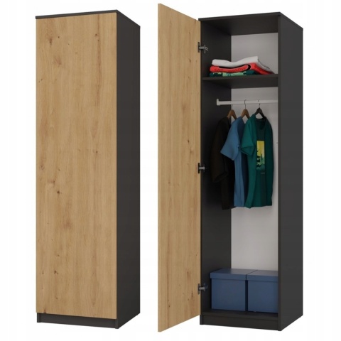 Szafa garderoba 50 cm antracyt dąb artisan półki lub drążek