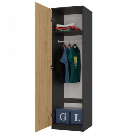 Szafa garderoba 50 cm antracyt dąb artisan półki lub drążek