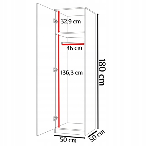 Szafa garderoba 50 cm dąb sonoma półki lub drążek