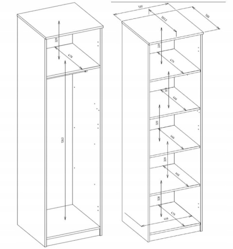 Szafa garderoba 50 cm dąb sonoma półki lub drążek