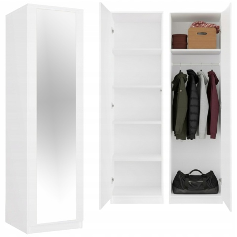 Szafa garderoba z lustrem 50 cm biała półki lub drążek