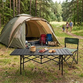 Stolik turystyczny składany 120x55 cm - duży stół kempingowy stalowy z torbą czarny