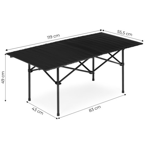 Stolik turystyczny składany 120x55 cm - duży stół kempingowy stalowy z torbą czarny