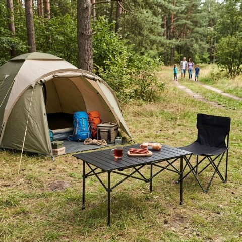 Stolik turystyczny składany 95x55 cm – szeroki stół kempingowy stalowy z torbą czarny