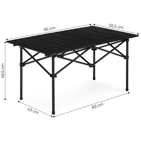 Stolik turystyczny składany 95x55 cm – szeroki stół kempingowy stalowy z torbą czarny