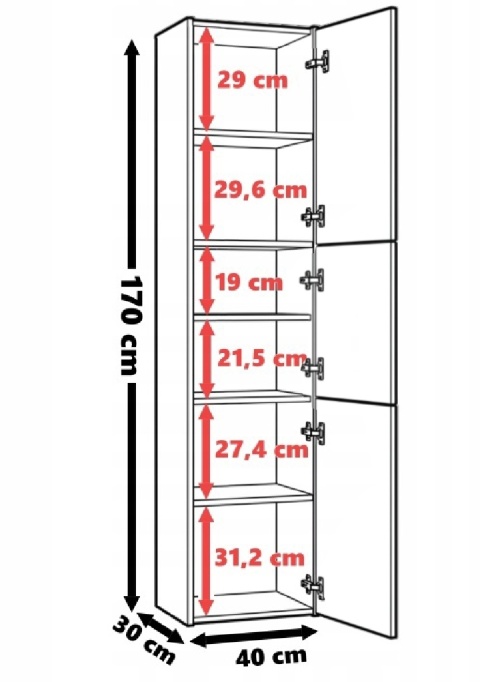 Szafka łazienkowa 40 cm SARA S43 słupek 6 półek - mix antracyt / dąb artisan