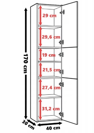 Szafka łazienkowa słupek 40cm SARA 6 półek - dąb sonoma